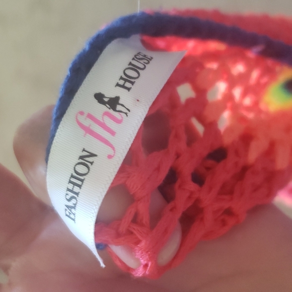 Neon rainbow crochet tube top long tassels top/ tunic swim cover up pride - Picture 9 of 9